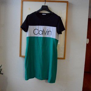 Vintage 1990s Calvin Klein Colorblock Oversized Shirt Dress Beach Coverup